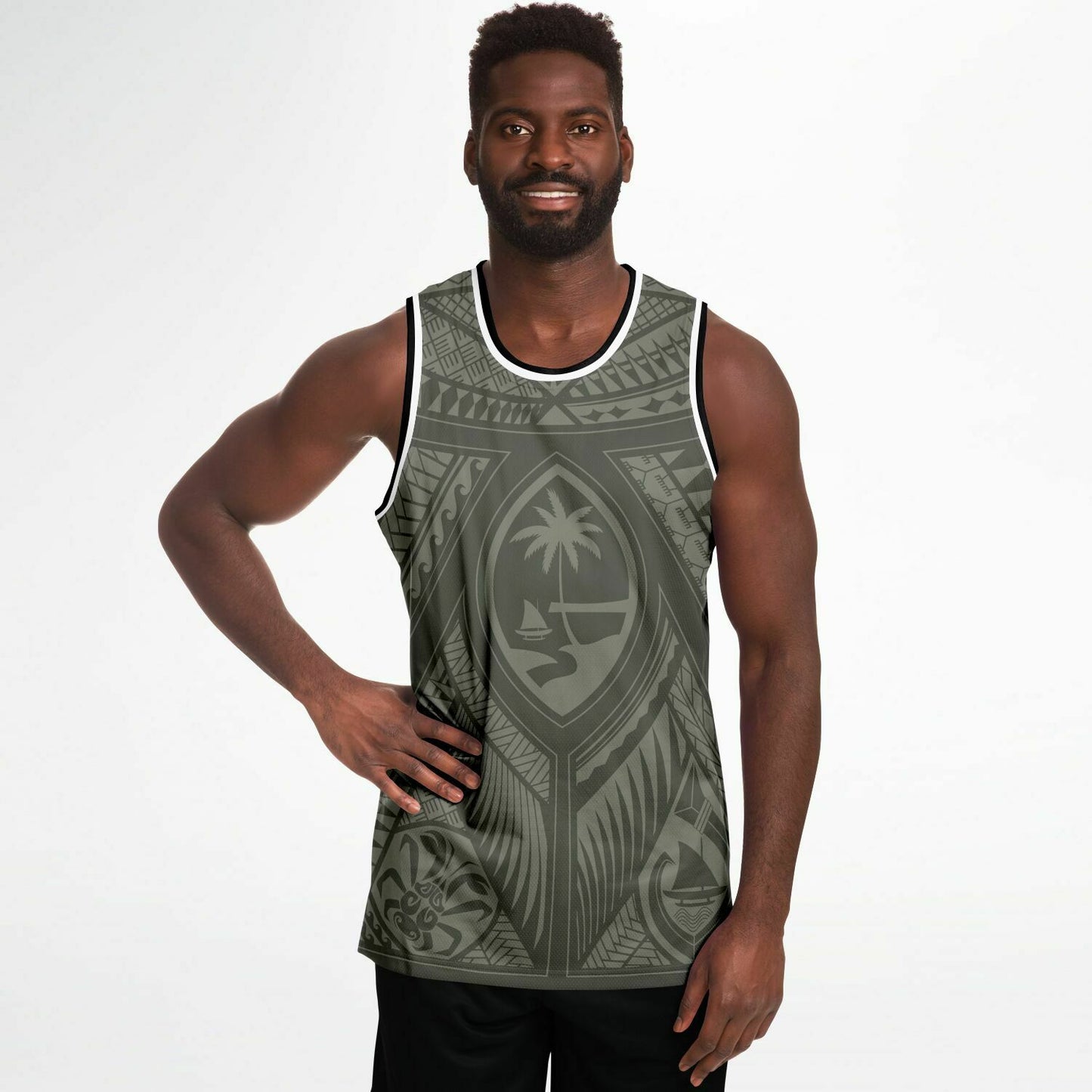 Guahan Tribal Olive Guam Basketball Jersey