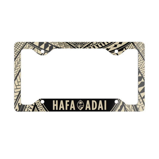 Guam Hafa Adai Tribal Tan Metal License Plate Frame