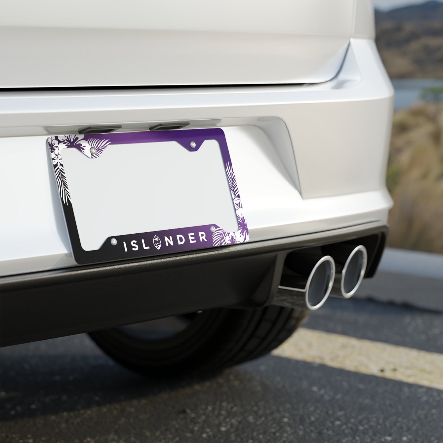 Islander Guam Tropical Hibiscus Purple Metal License Plate Frame