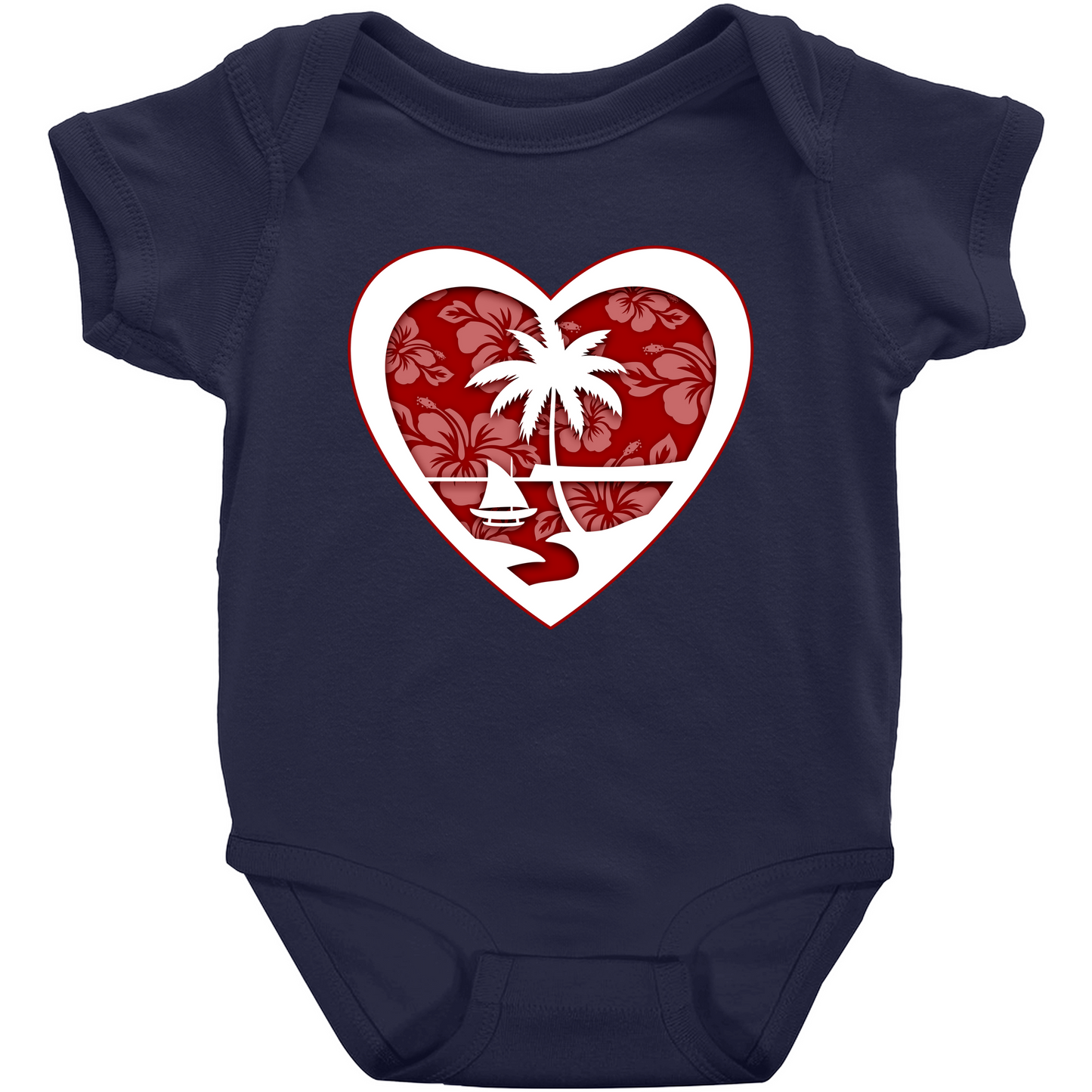 Heart Guam Hibiscus Red Baby One Piece Bodysuit