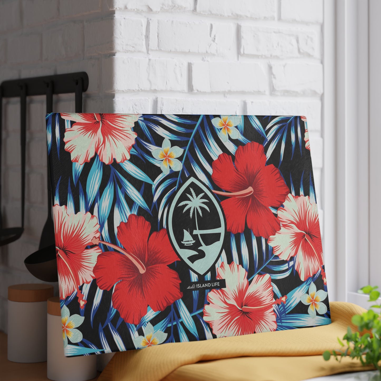 Tropical Floral Guam Glass Cutting Board