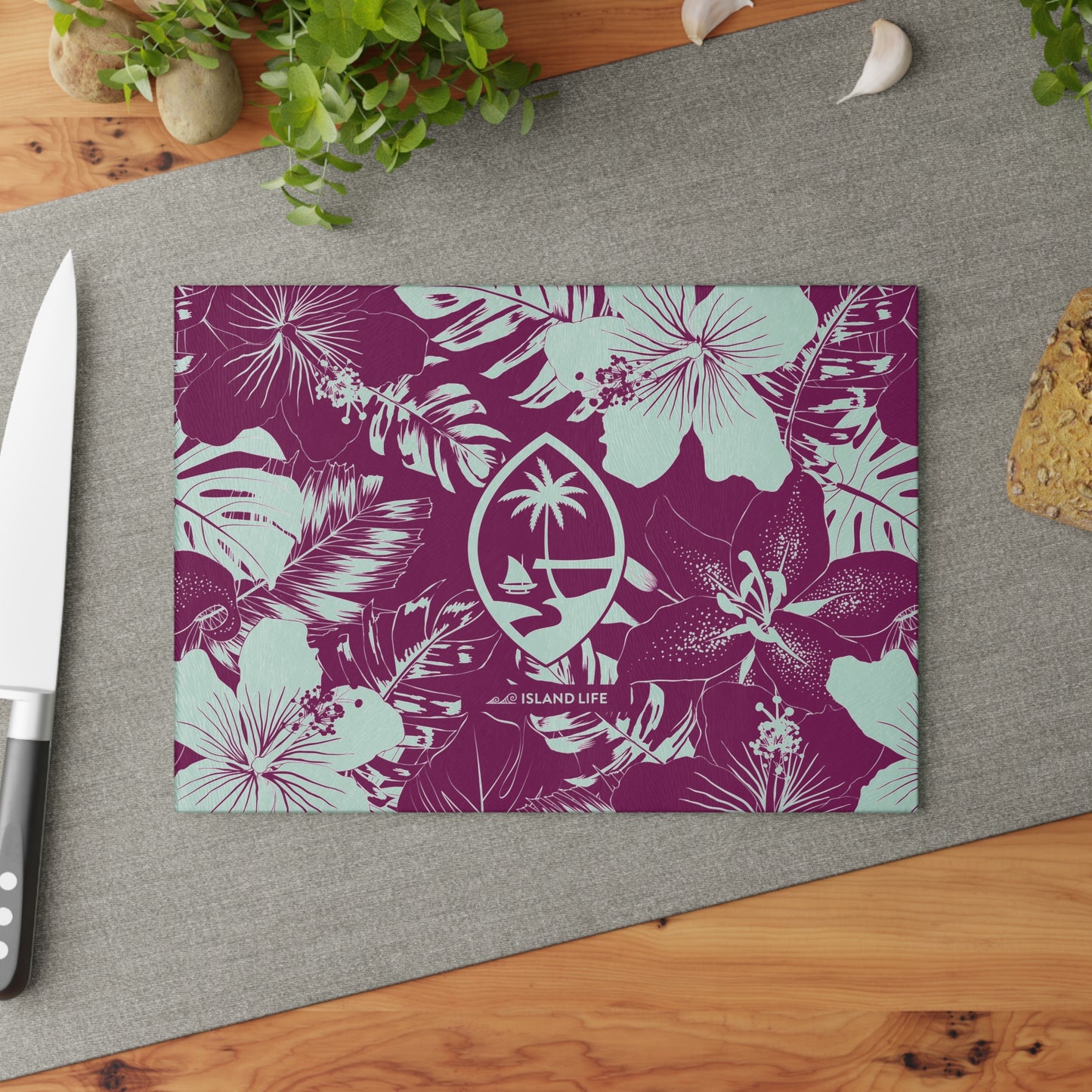 Guam Seal Purple Hibiscus Glass Cutting Board