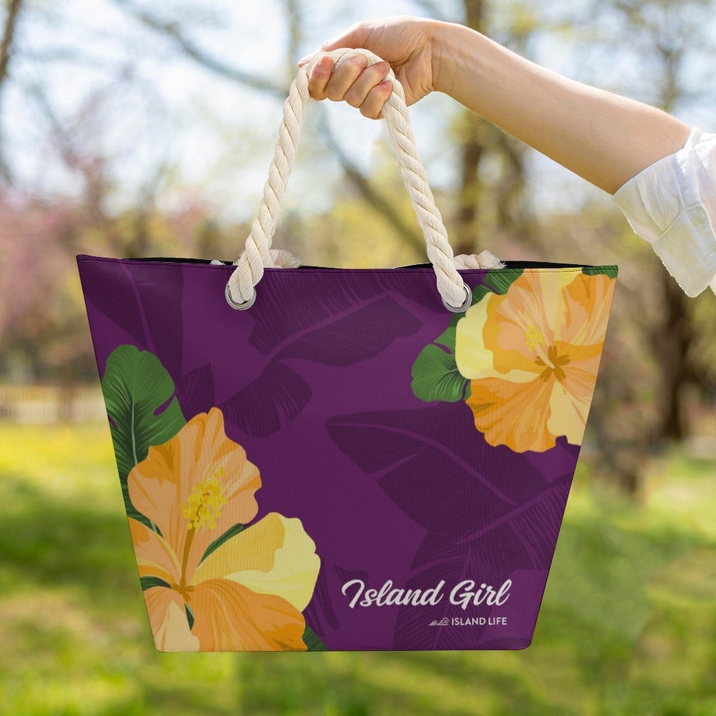 Island Girl Purple Guam CNMI Hemp Rope Tote Bag
