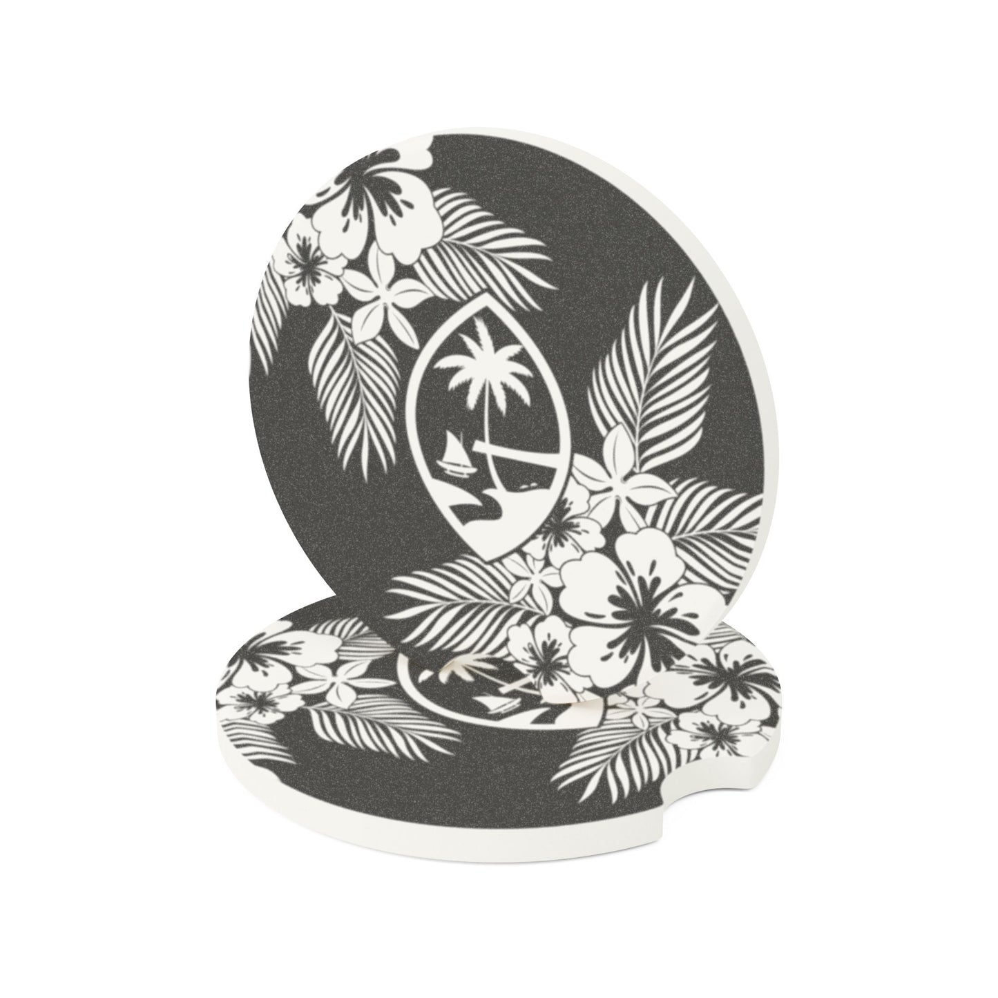 Guam Tropical Hibiscus Black Soapstone Car Coaster