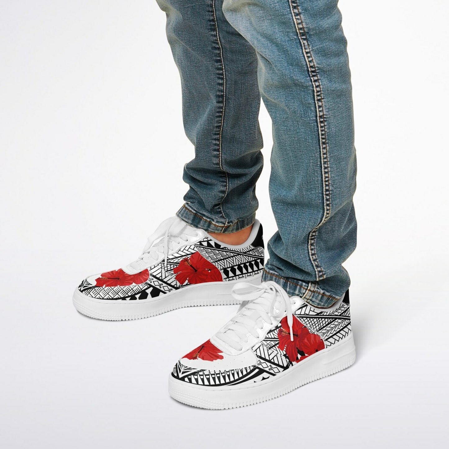 Guam Red Hibiscus Tribal White Core Low Shoes