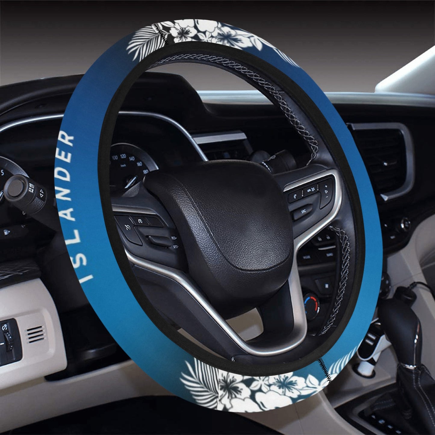 Tropical Hibiscus Islander Guam CNMI Blue Steering Wheel Cover with Anti-Slip Insert