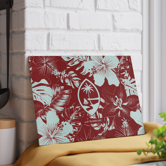 Guam Seal Red Hibiscus Glass Cutting Board