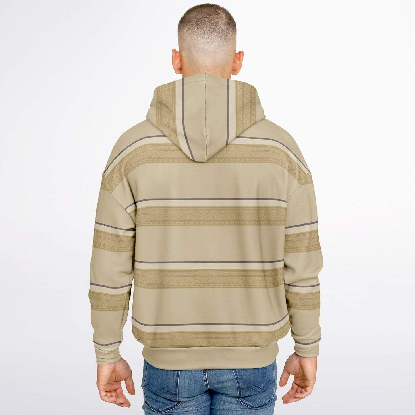 Guam Tribal Striped Khaki Unisex AOP Heavyweight Oversized Hoodie