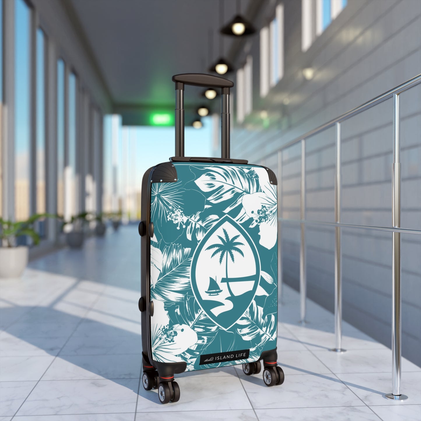 Guam Hibiscus Teal Carry On Cabin Suitcase