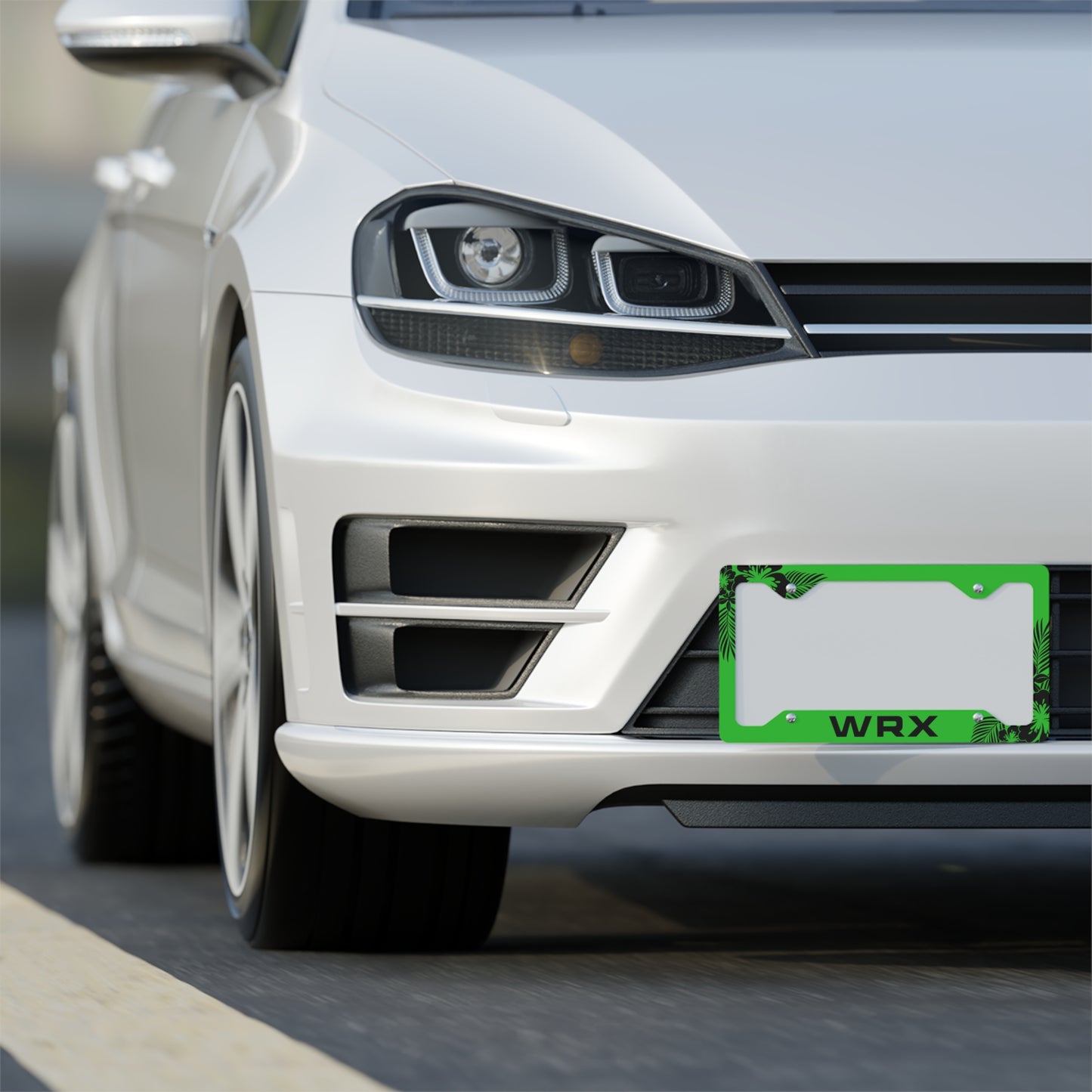 WRX Tropical Hibiscus Green Metal License Plate Frame