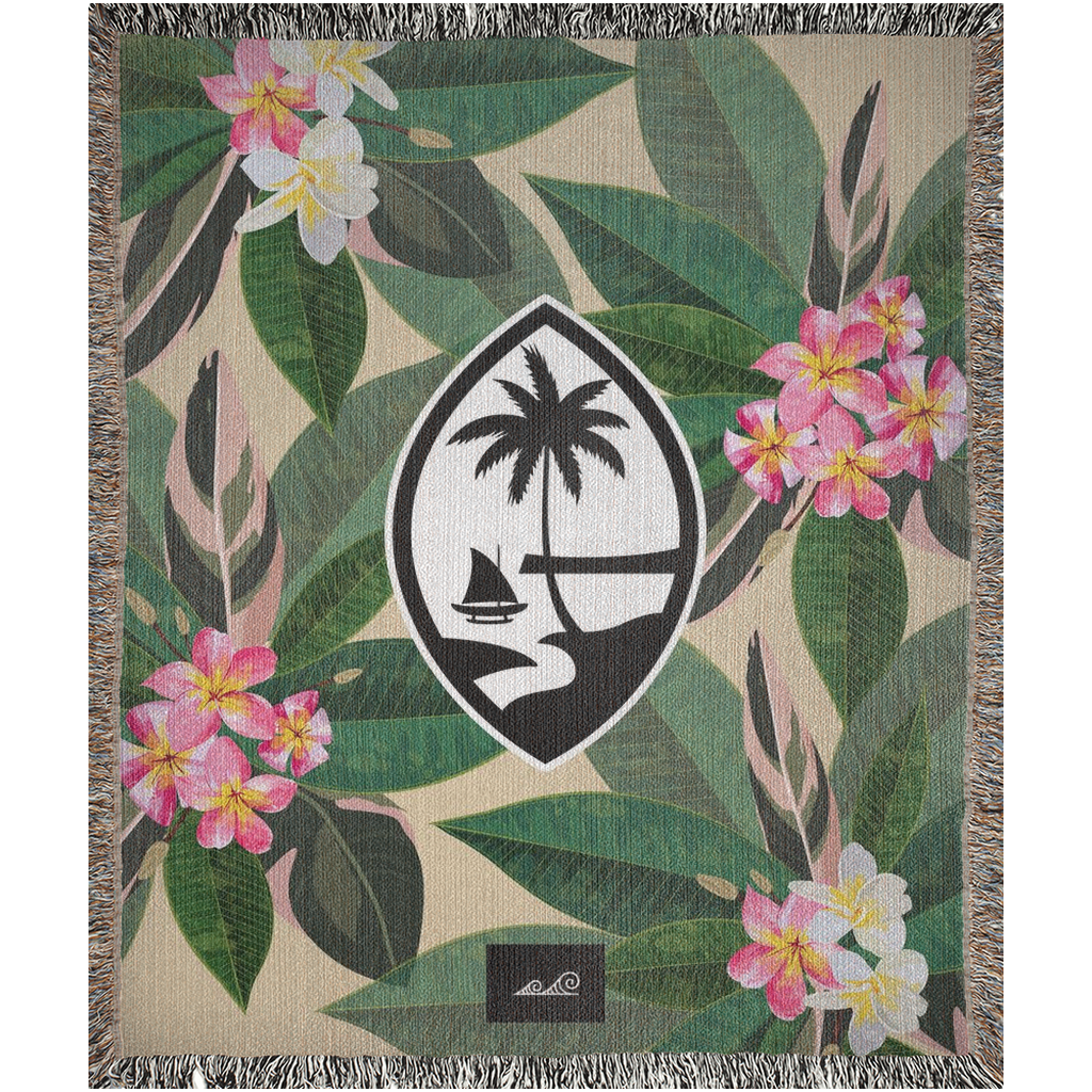 Guam Plumeria Flowers Tan Woven Blanket