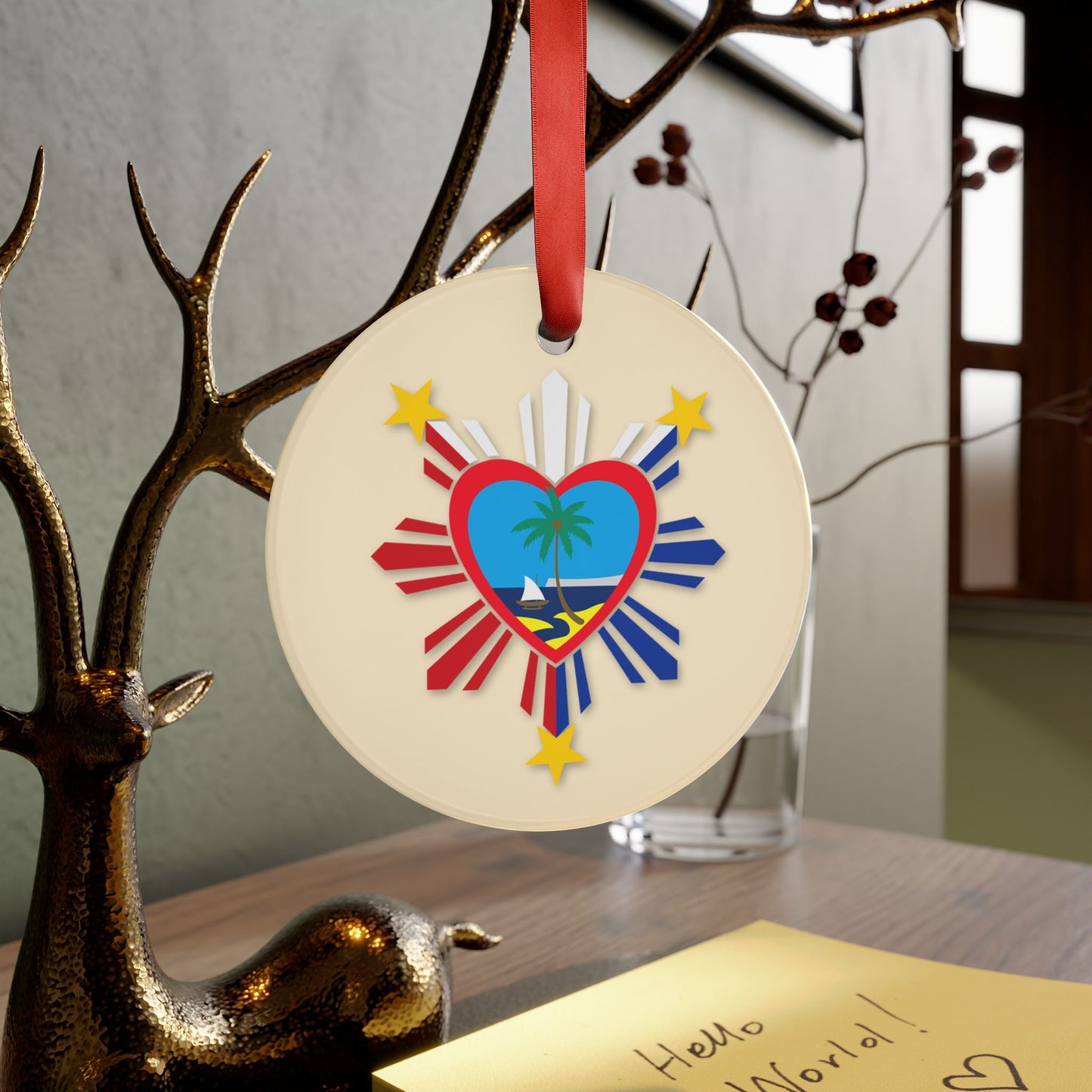 Heart Guam Philippines Acrylic Ornament with Ribbon