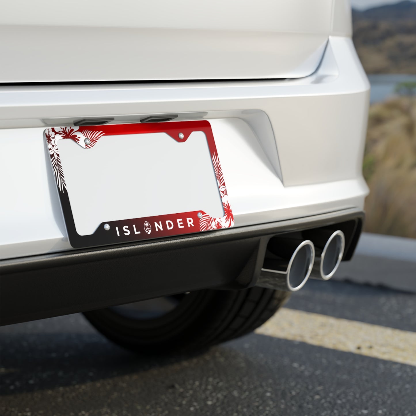 Islander Guam Tropical Hibiscus Red Metal License Plate Frame