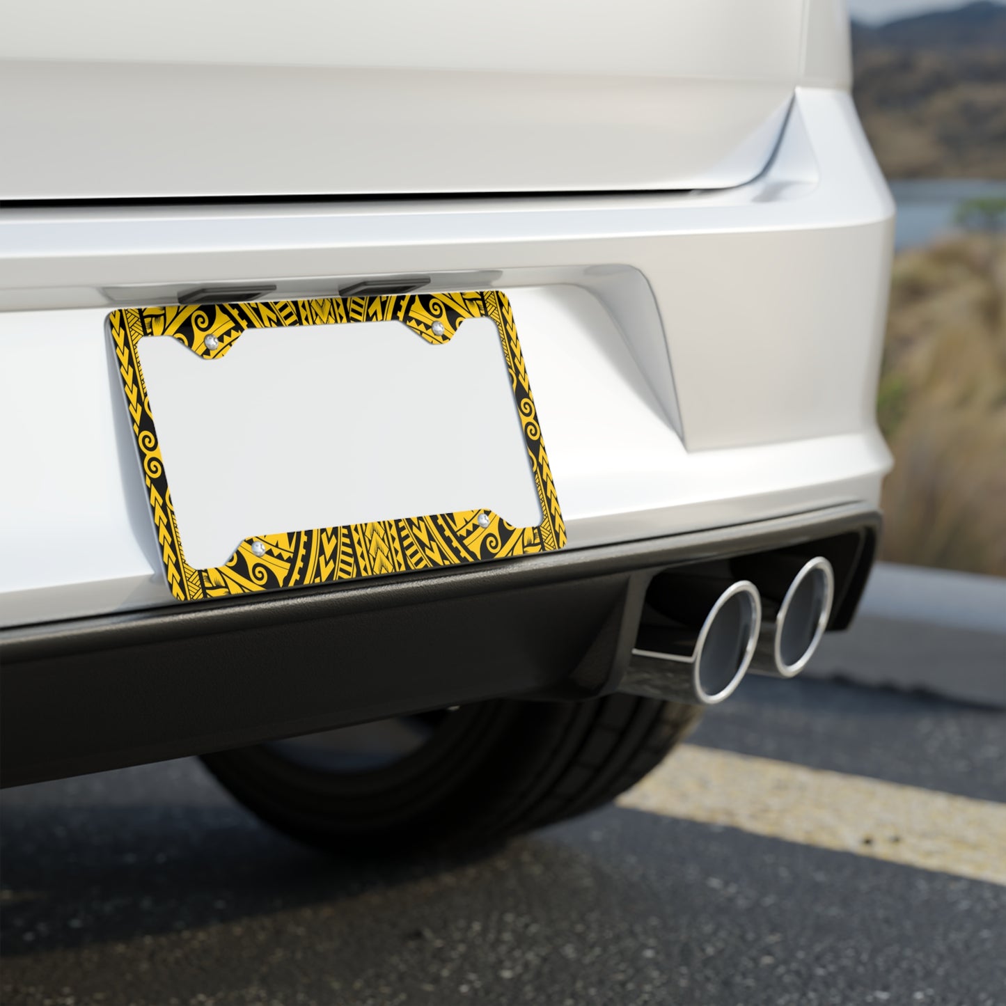 Island Tribal Polynesia Hawaiian Yellow Metal License Plate Frame