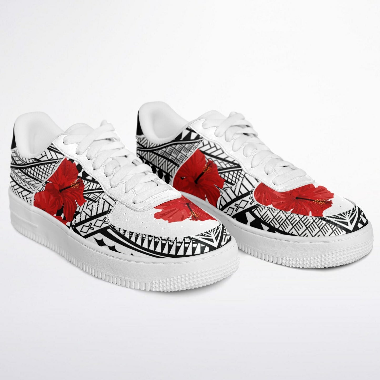 Guam Red Hibiscus Tribal White Core Low Shoes