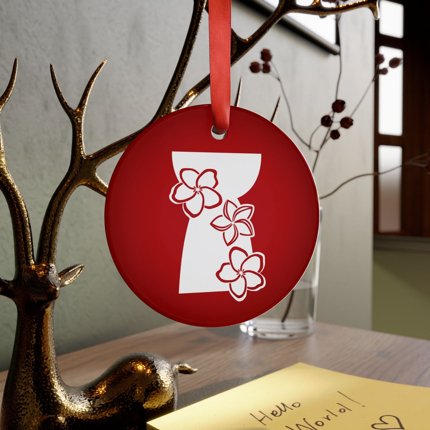 Latte Stone Plumeria Guam CNMI Acrylic Ornament with Ribbon