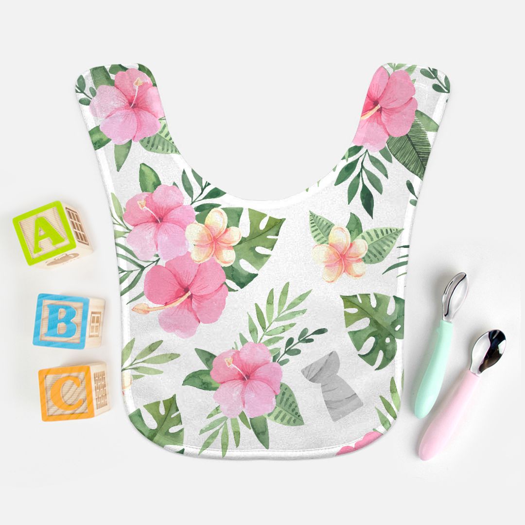 Latte Stone Pink Hibiscus Baby Bib
