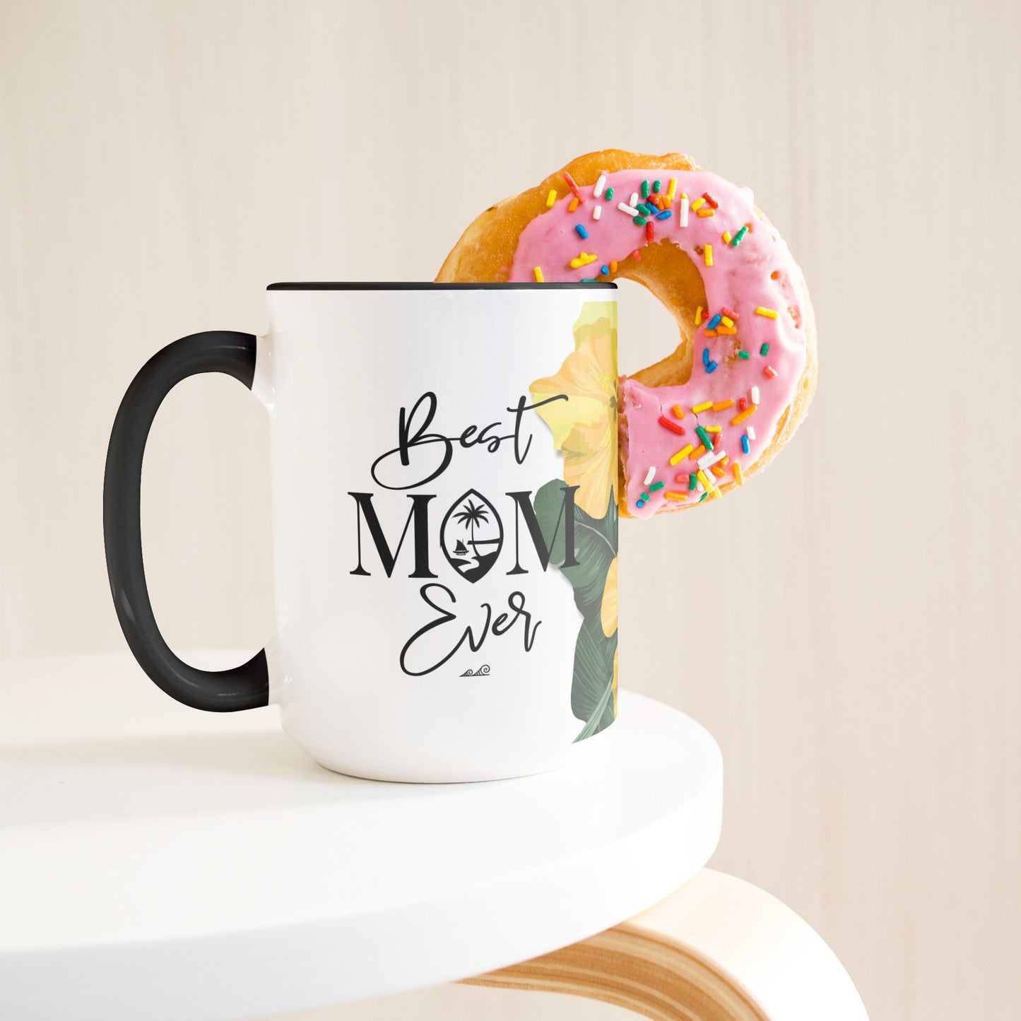 Best Mom Ever Script Guam Hibiscus Paradise Yellow 15oz White Mug