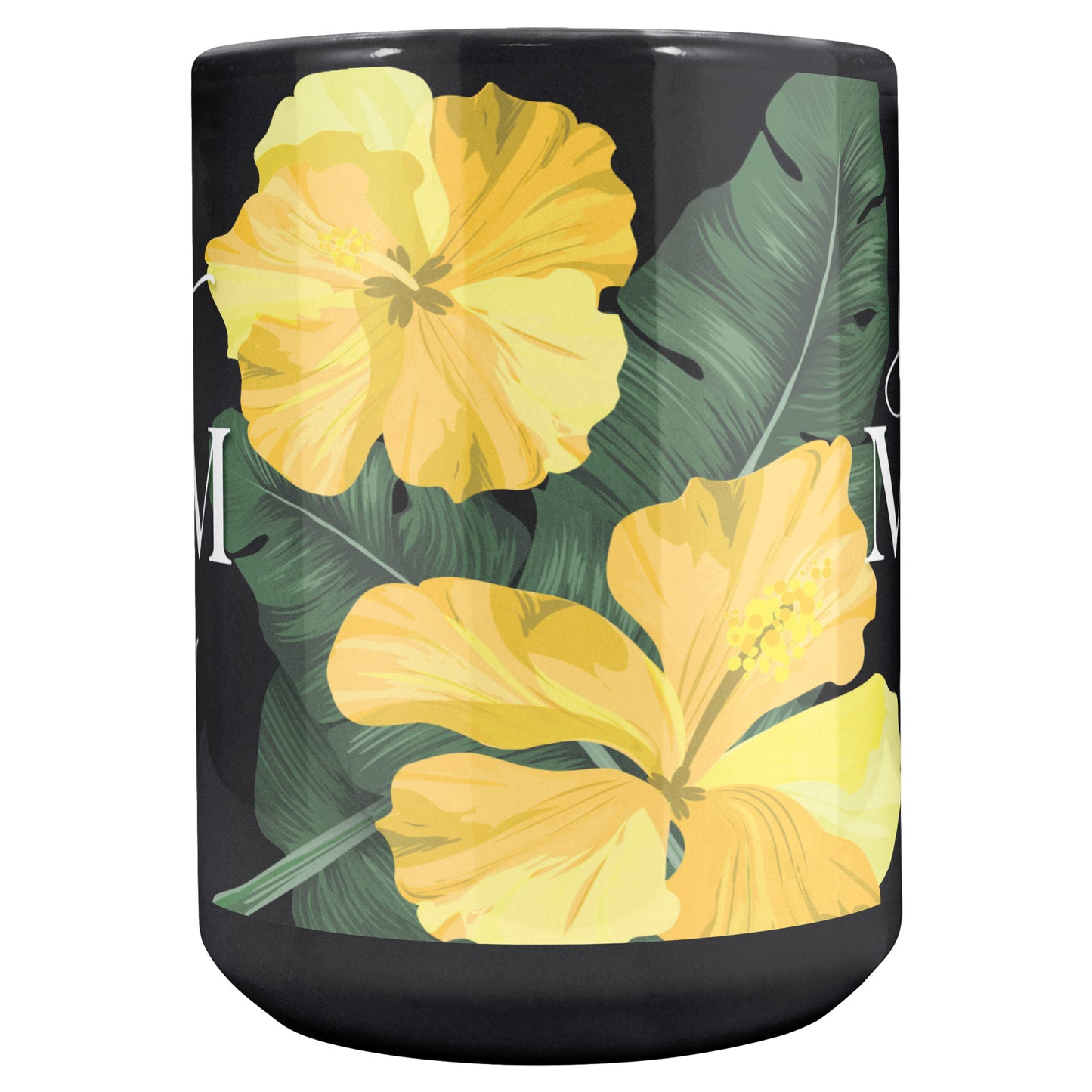 Best Mom Ever Script Guam Hibiscus Paradise Yellow 15oz Black Mug