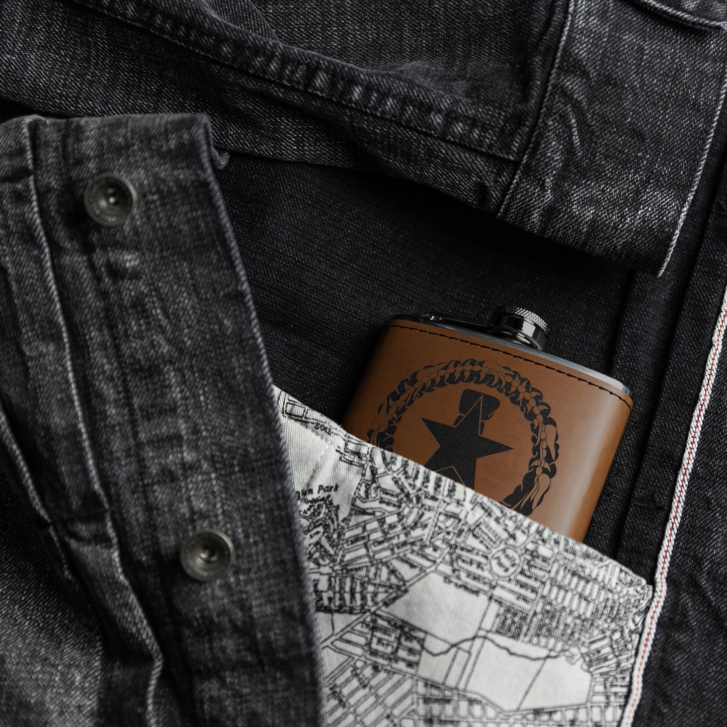CNMI Seal Pocket Leather Flask