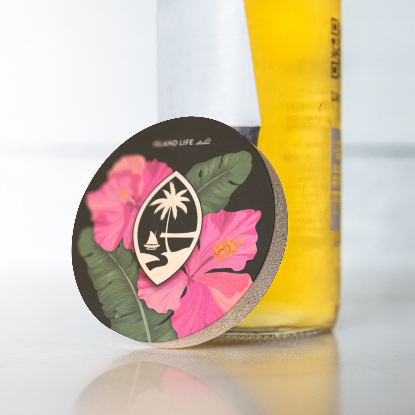 Guam Hibiscus Paradise Pink Wooden Magentic Bottle Opener