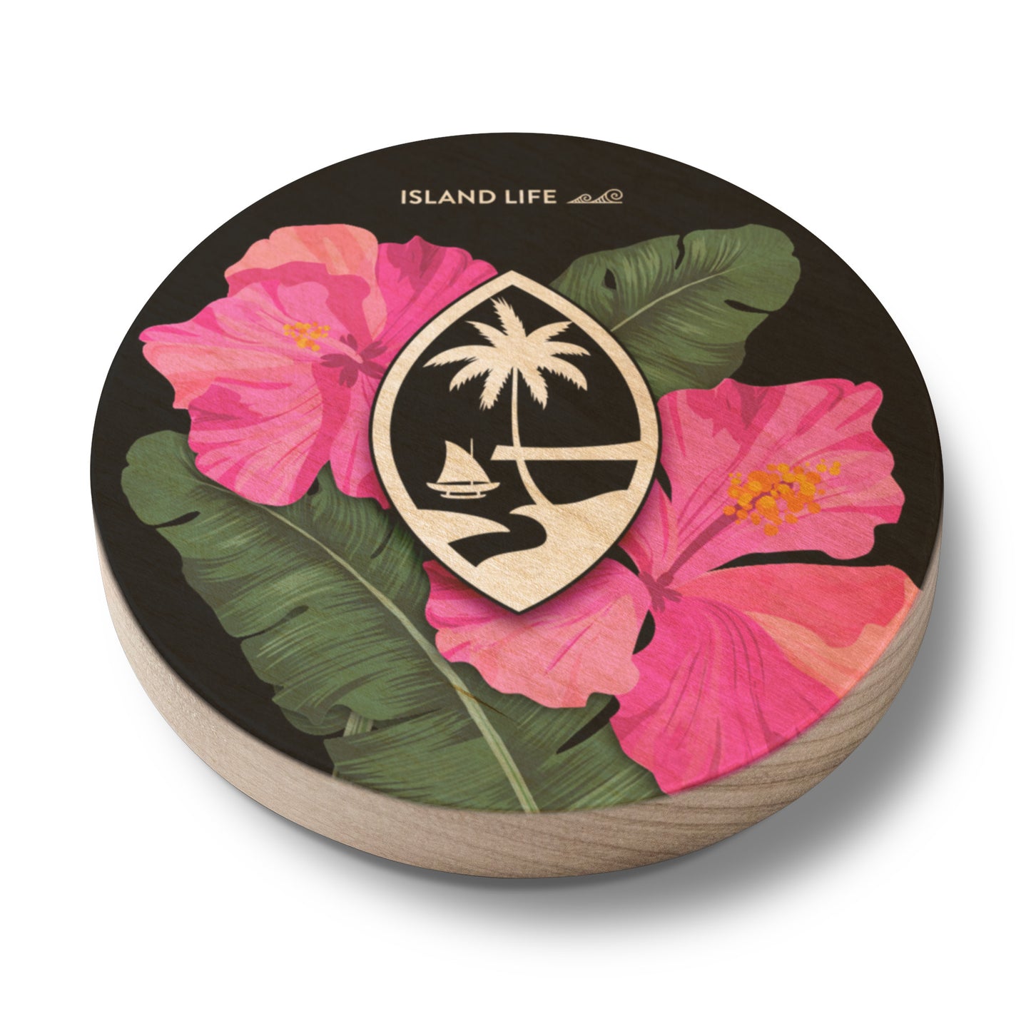 Guam Hibiscus Paradise Pink Wooden Magentic Bottle Opener