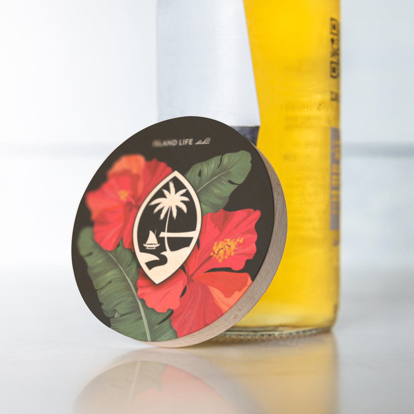 Guam Hibiscus Paradise Red Wooden Magentic Bottle Opener