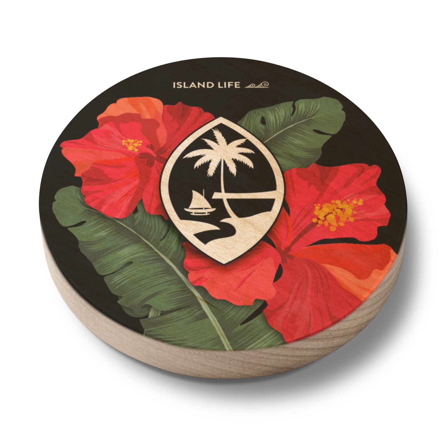 Guam Hibiscus Paradise Red Wooden Magentic Bottle Opener