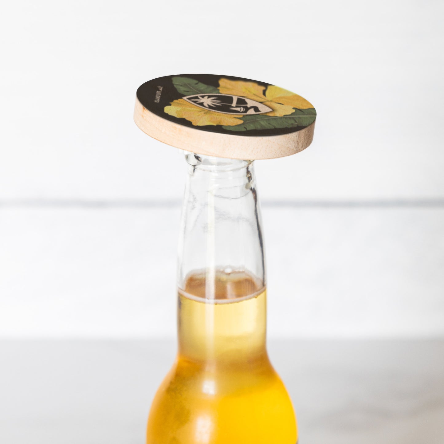 Guam Hibiscus Paradise Yellow Wooden Magentic Bottle Opener