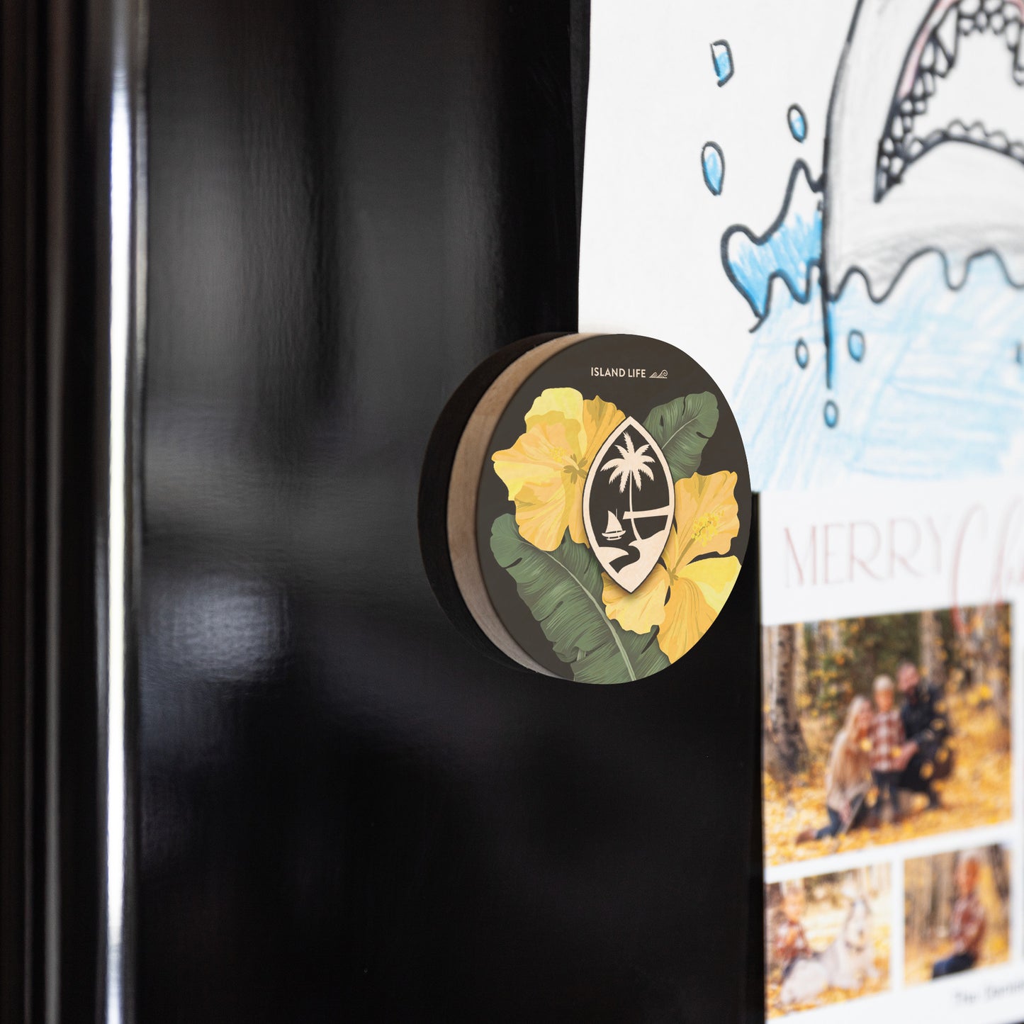 Guam Hibiscus Paradise Yellow Wooden Magentic Bottle Opener