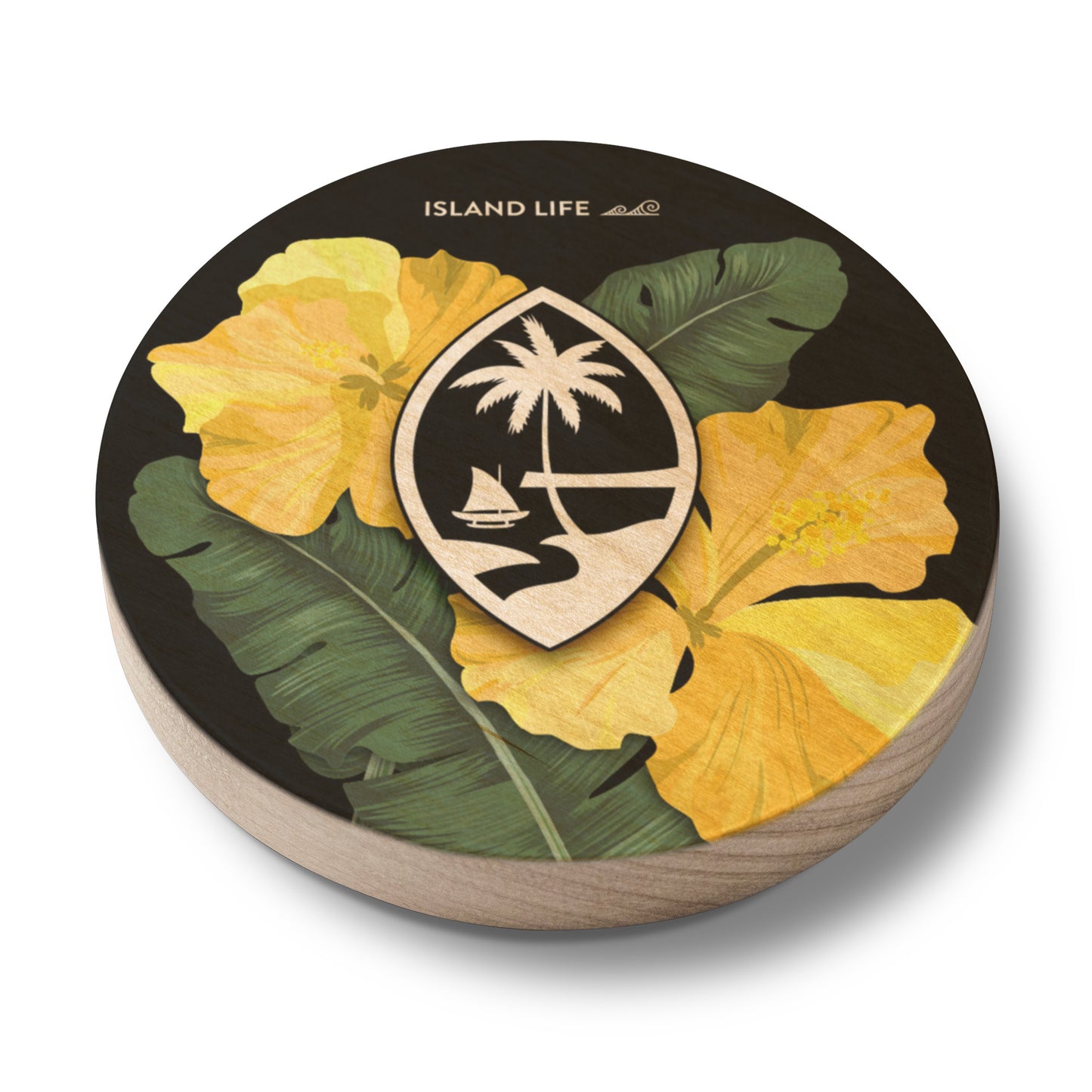 Guam Hibiscus Paradise Yellow Wooden Magentic Bottle Opener