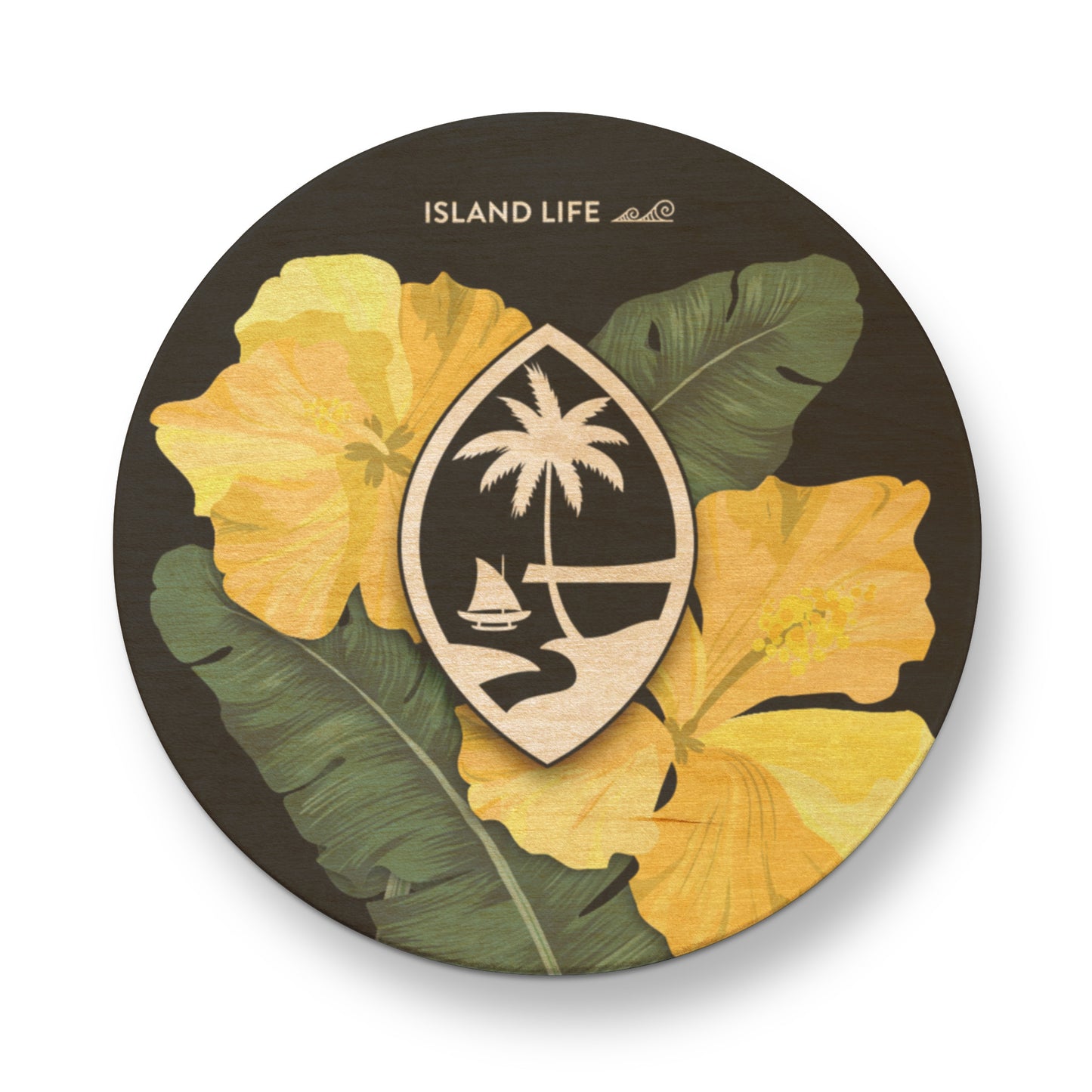 Guam Hibiscus Paradise Yellow Wooden Magentic Bottle Opener