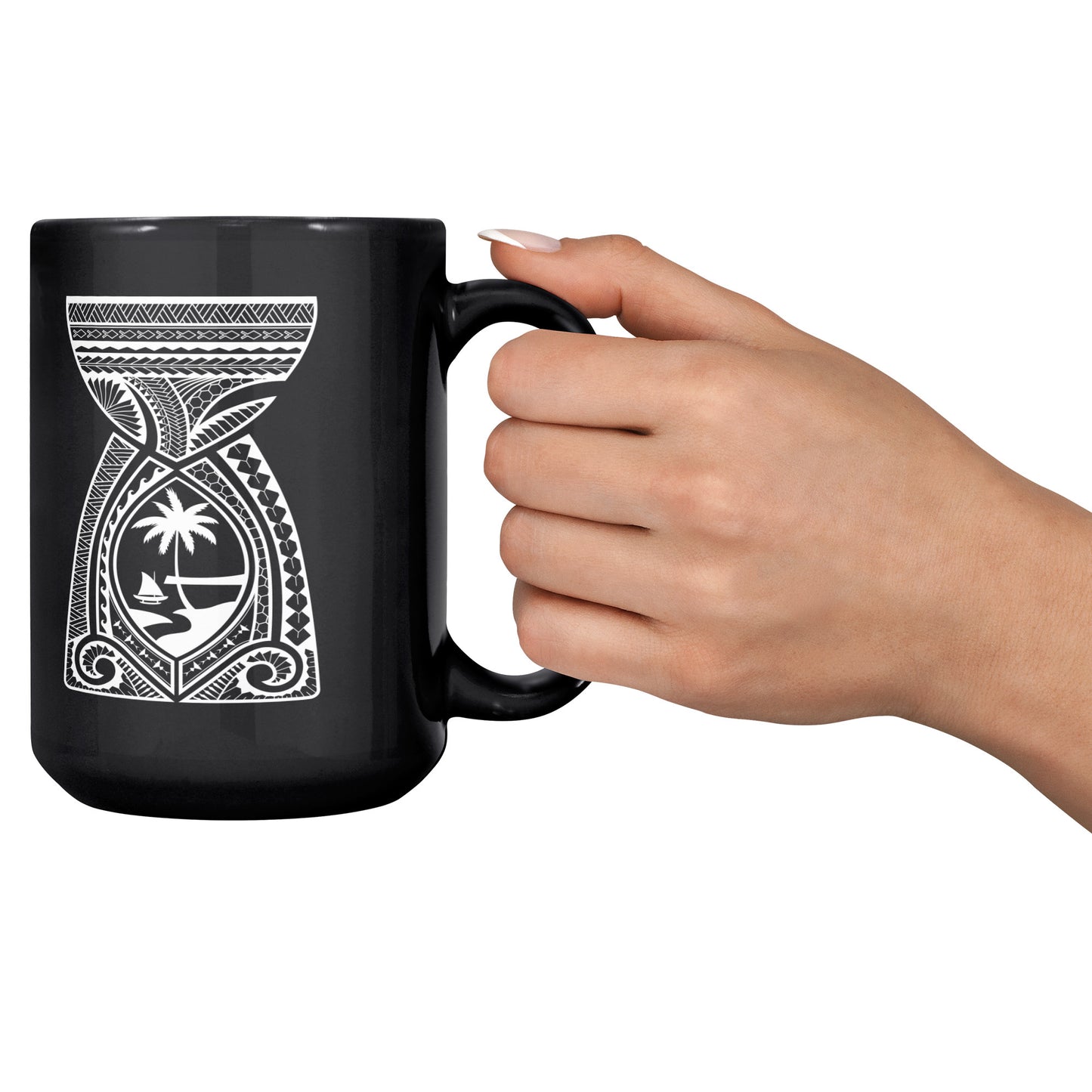 Guam Latte Stone Tribal 15oz Black Mug