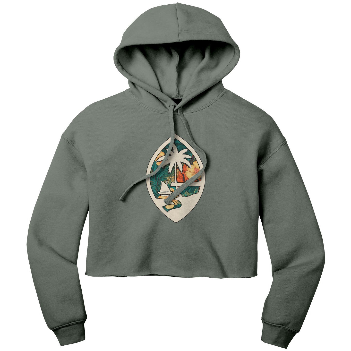 Guam Seal Floral Women's Crop Fleece Pullover Hoodie