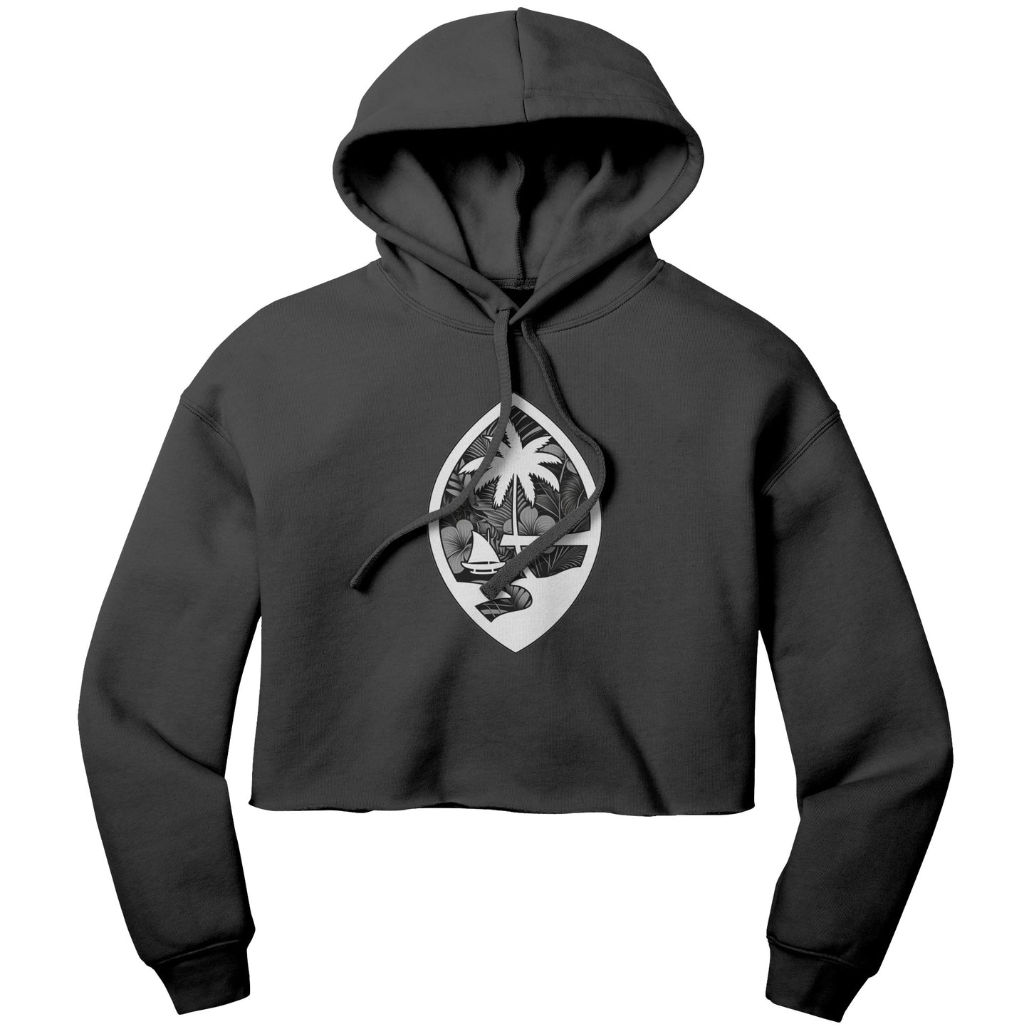 Guam Seal Monochrome Floral Women's Crop Fleece Pullover Hoodie
