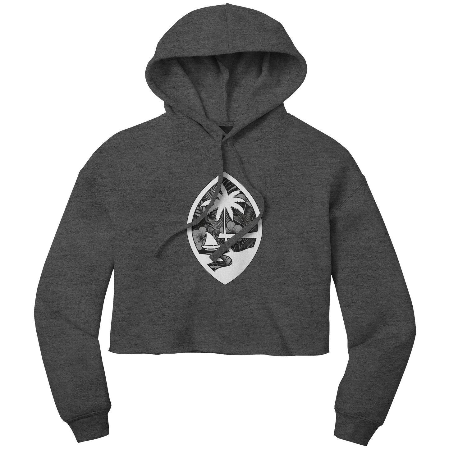 Guam Seal Monochrome Floral Women's Crop Fleece Pullover Hoodie