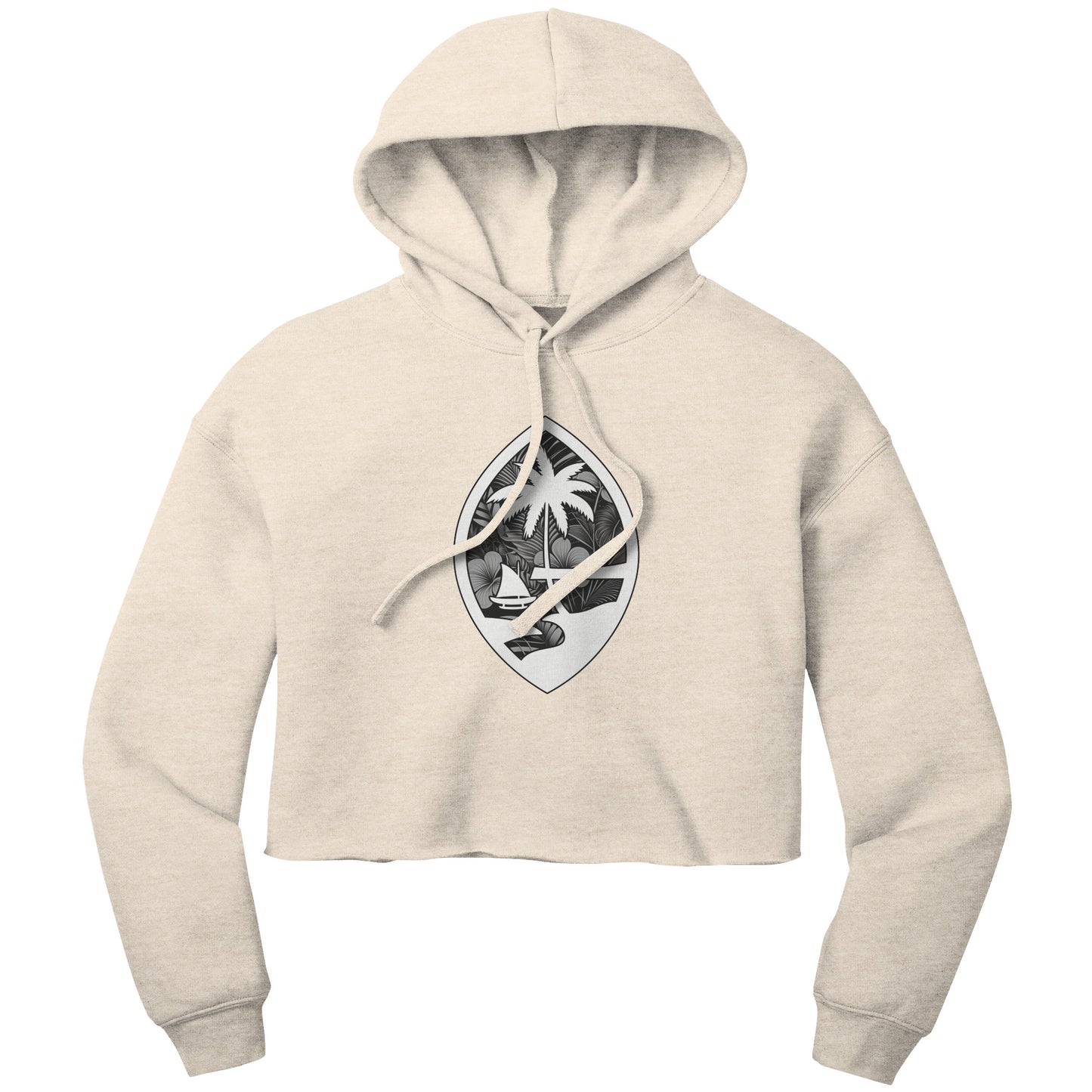 Guam Seal Monochrome Floral Women's Crop Fleece Pullover Hoodie