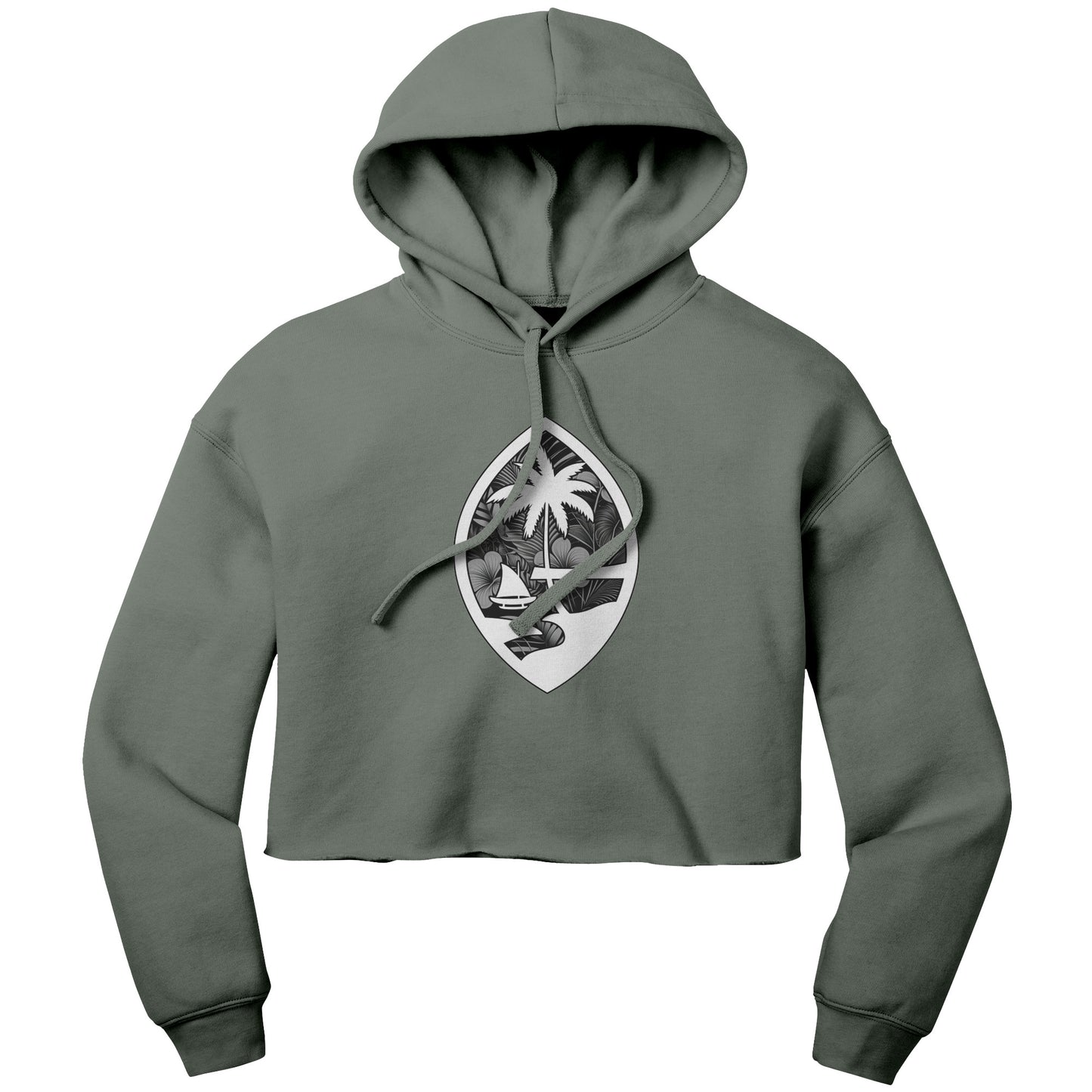 Guam Seal Monochrome Floral Women's Crop Fleece Pullover Hoodie