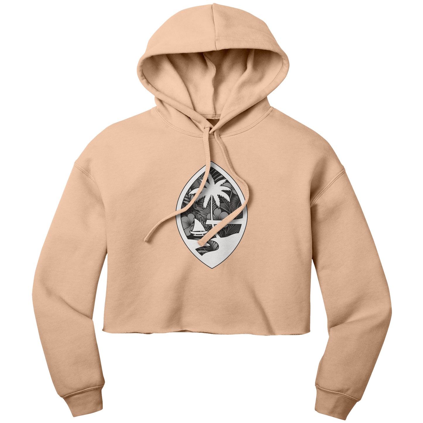 Guam Seal Monochrome Floral Women's Crop Fleece Pullover Hoodie