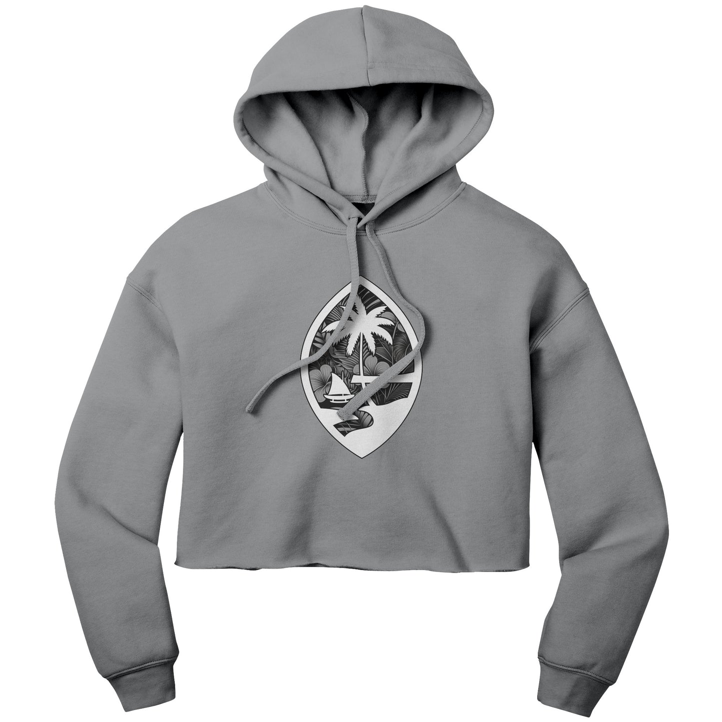Guam Seal Monochrome Floral Women's Crop Fleece Pullover Hoodie