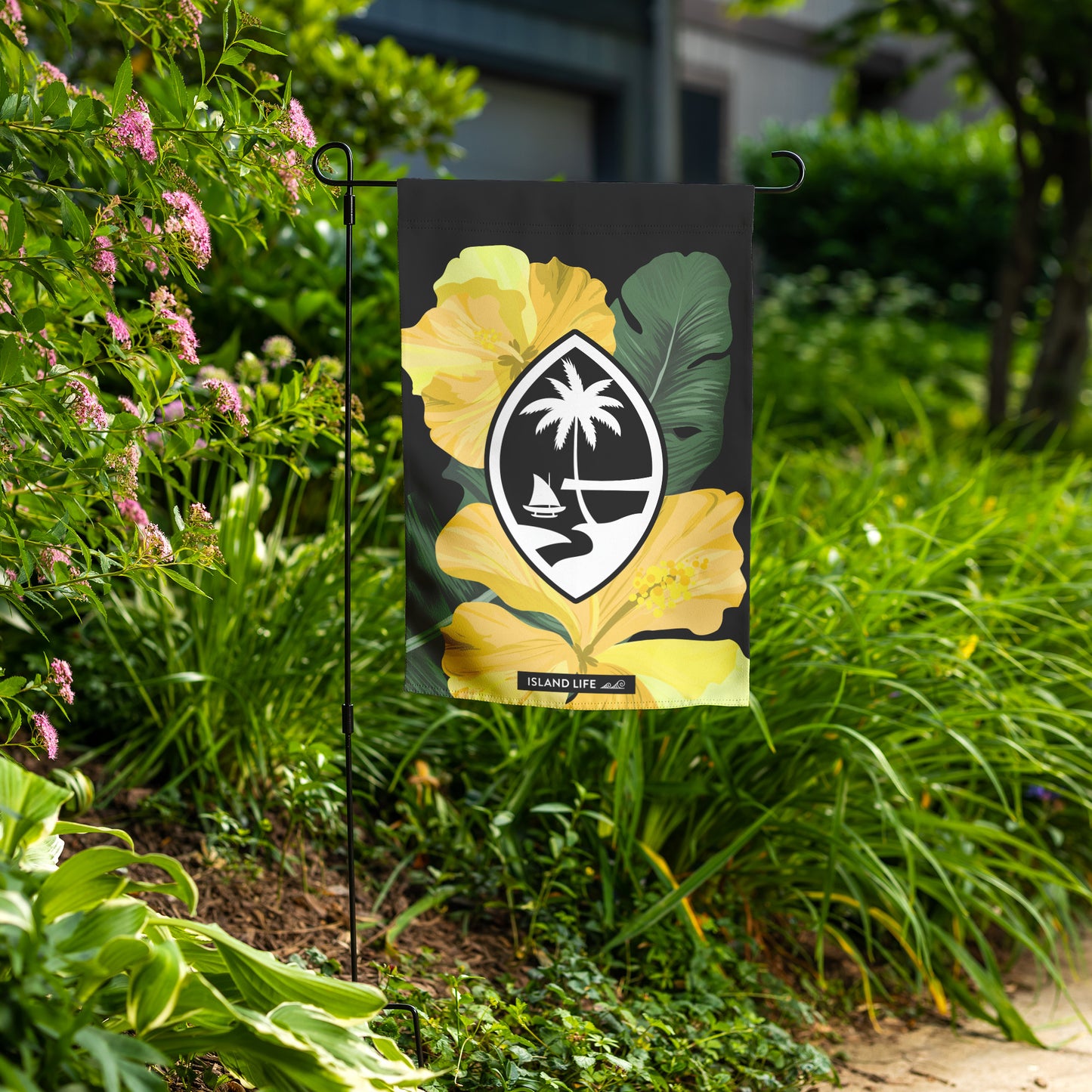 Guam Yellow Hibiscus Paradise Black Double-Sided Garden Flag