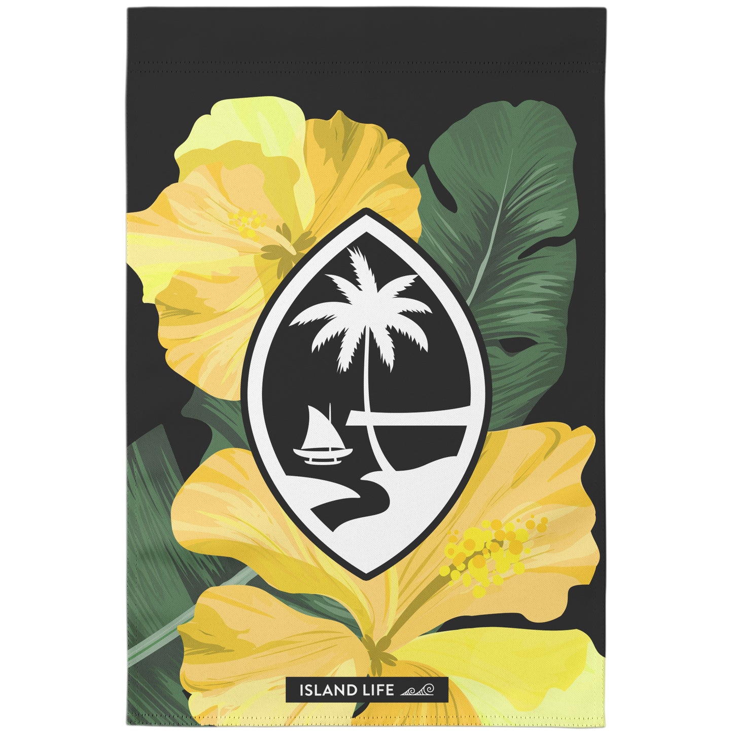 Guam Yellow Hibiscus Paradise Black Double-Sided Garden Flag