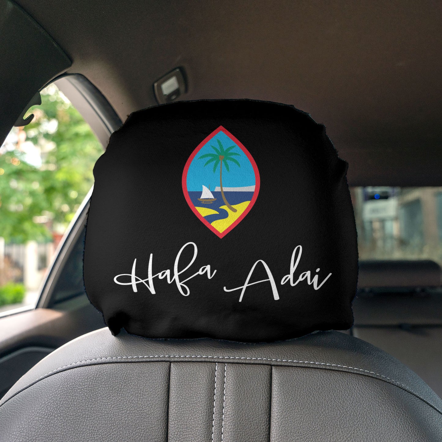 Guam Hafa Adai Script Car Headrest Cover (Set of 2)