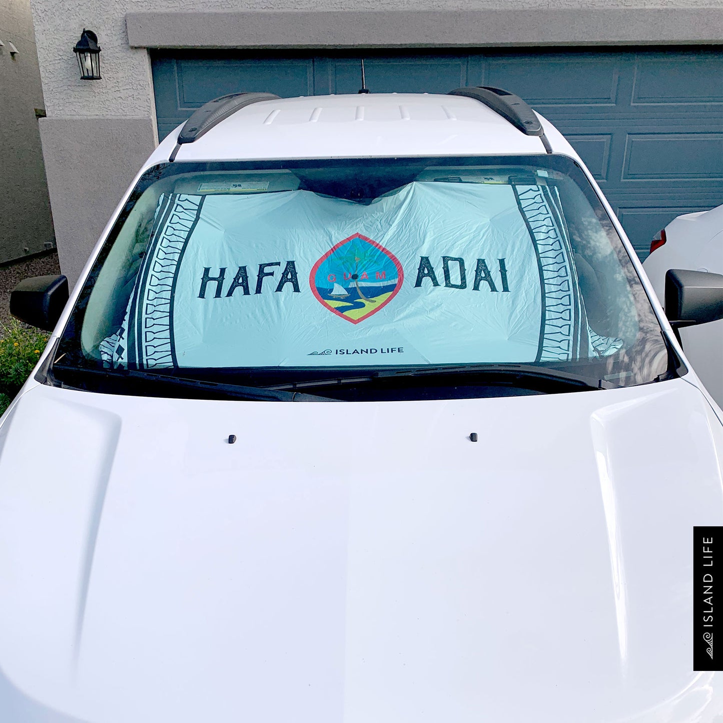 Hafa Adai Guam Tribal White Car Sun Shade Umbrella