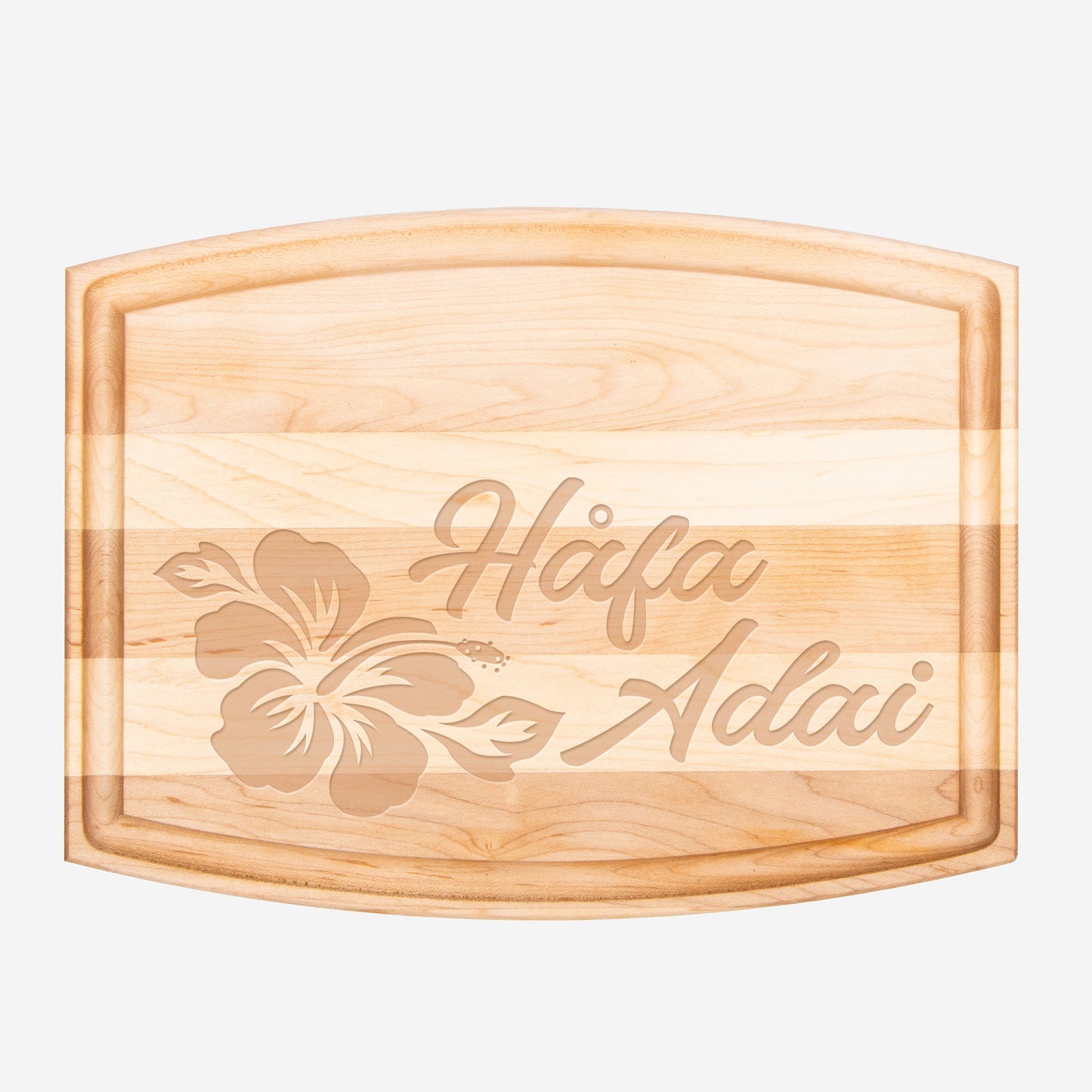 Hafa Adai Guam CNMI Hibiscus Arched Wood Cutting Board with Groove