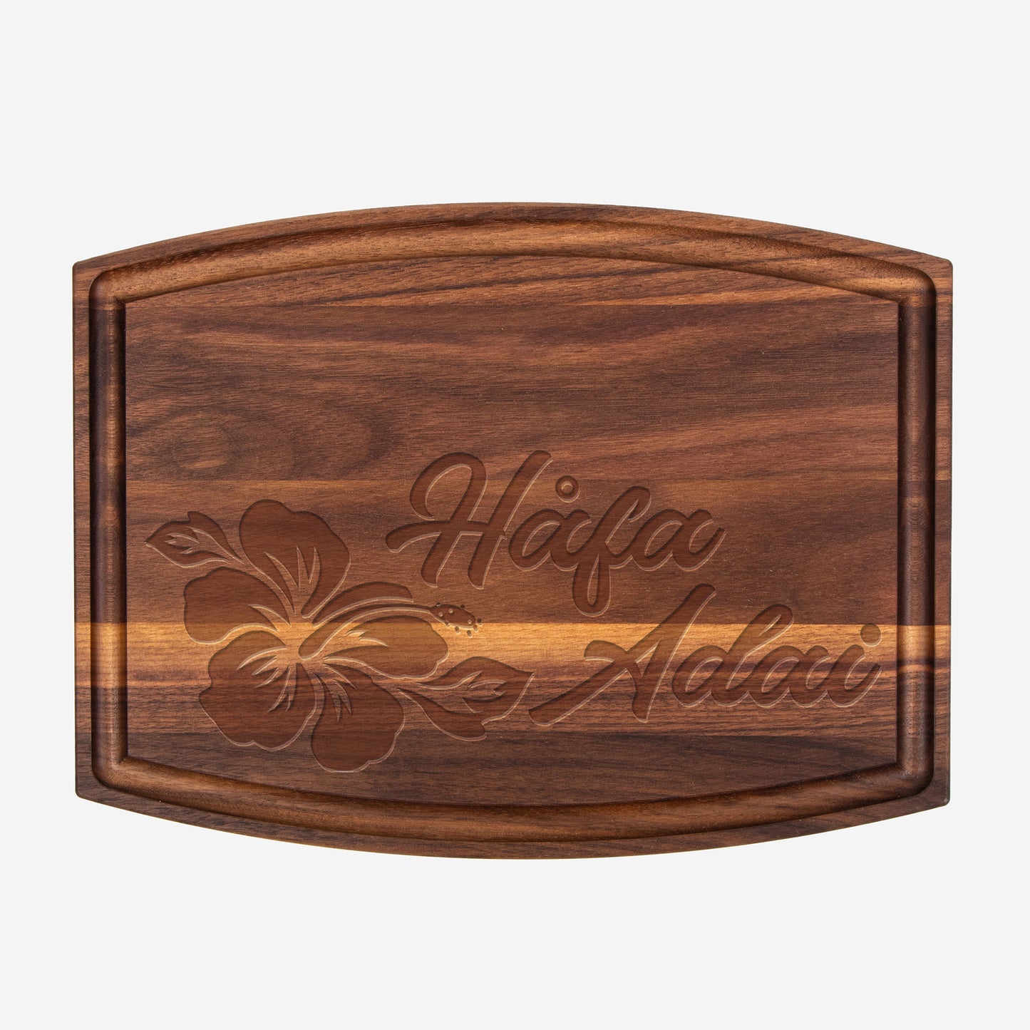 Hafa Adai Guam CNMI Hibiscus Arched Wood Cutting Board with Groove