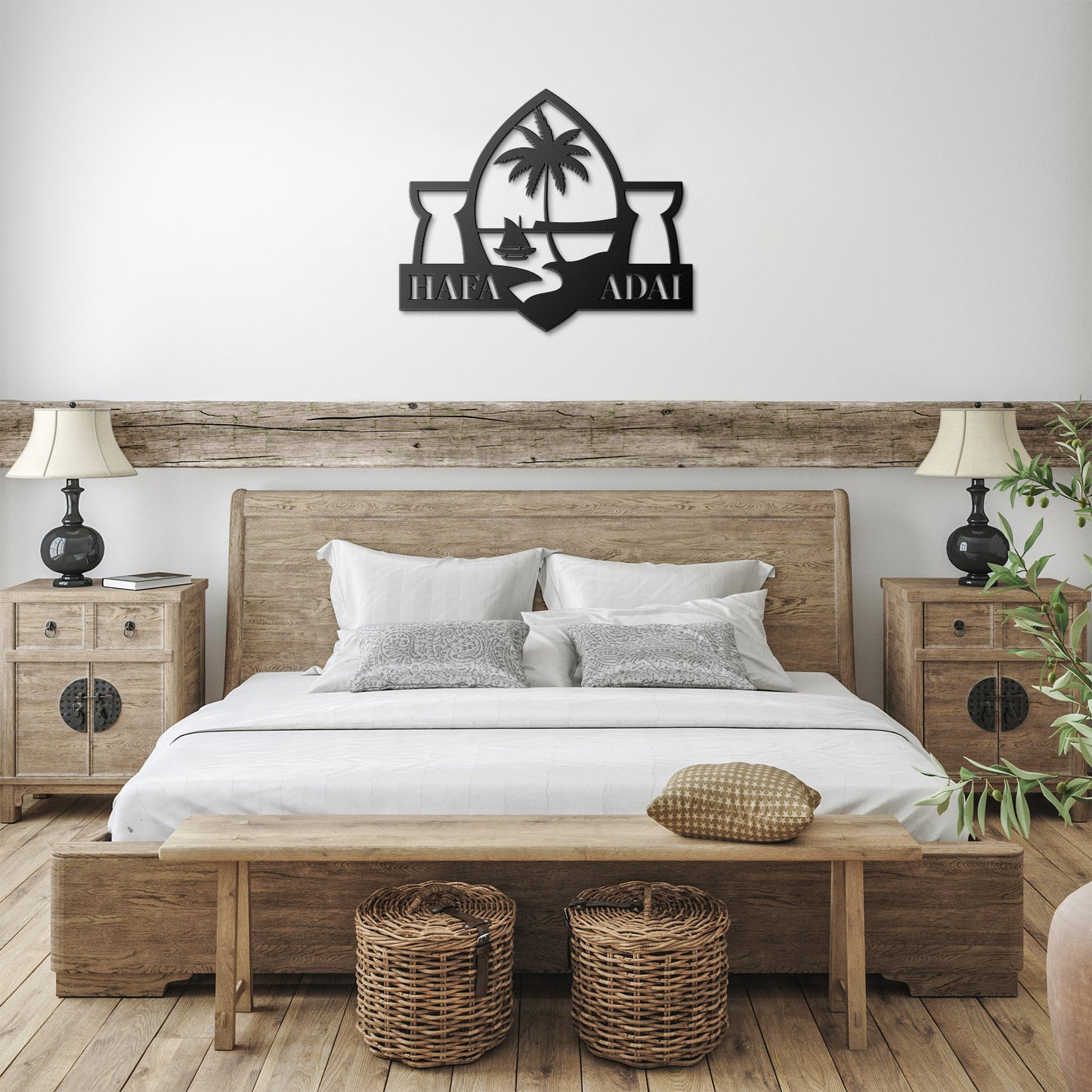 Hafa Adai Guam Seal Latte Stone Metal Wall Decor Sign