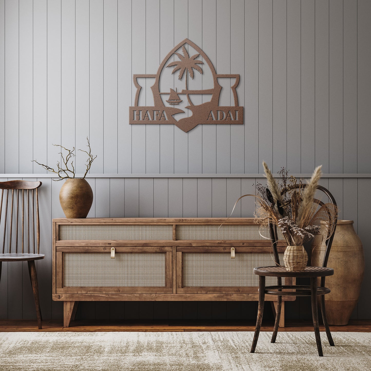 Hafa Adai Guam Seal Latte Stone Metal Wall Decor Sign