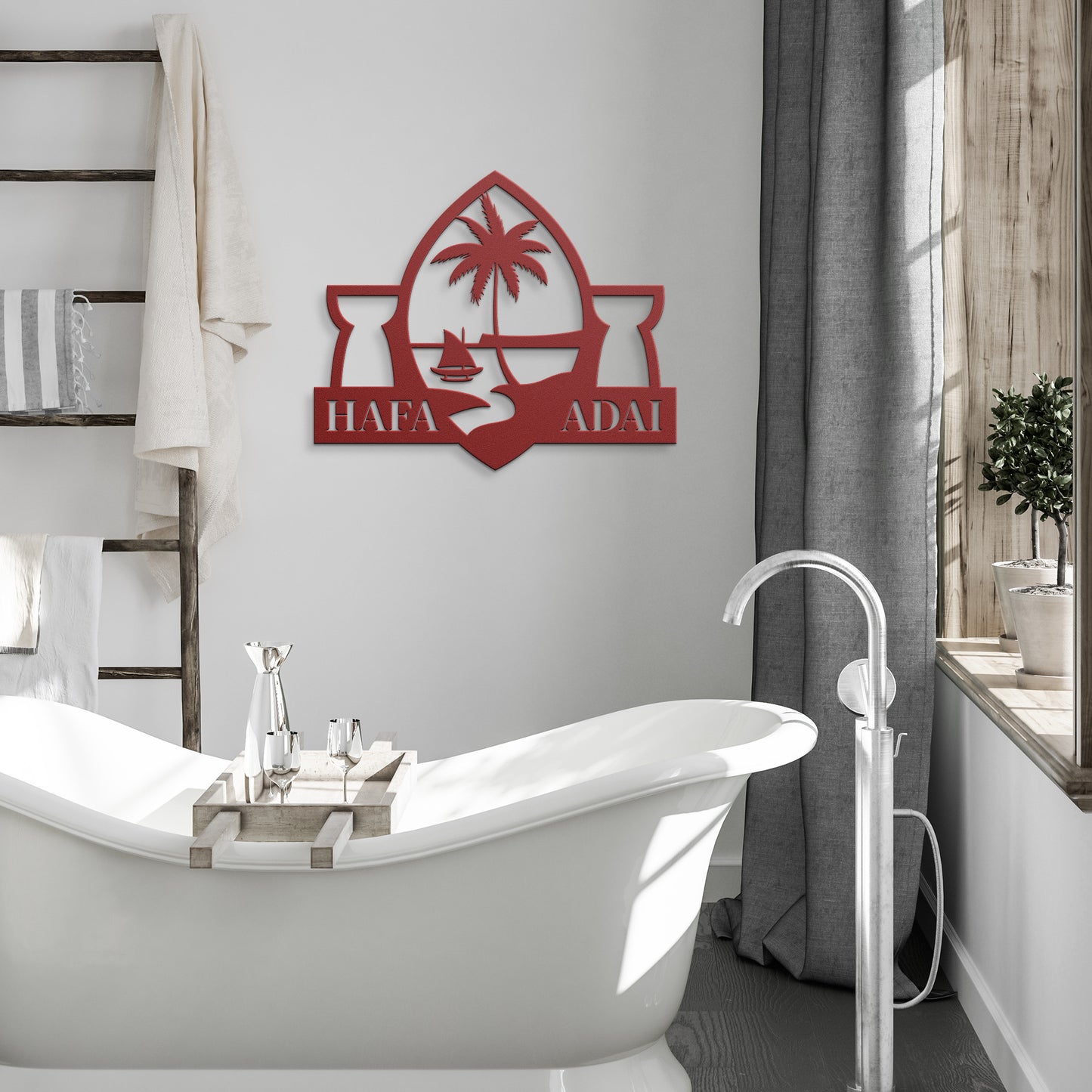 Hafa Adai Guam Seal Latte Stone Metal Wall Decor Sign