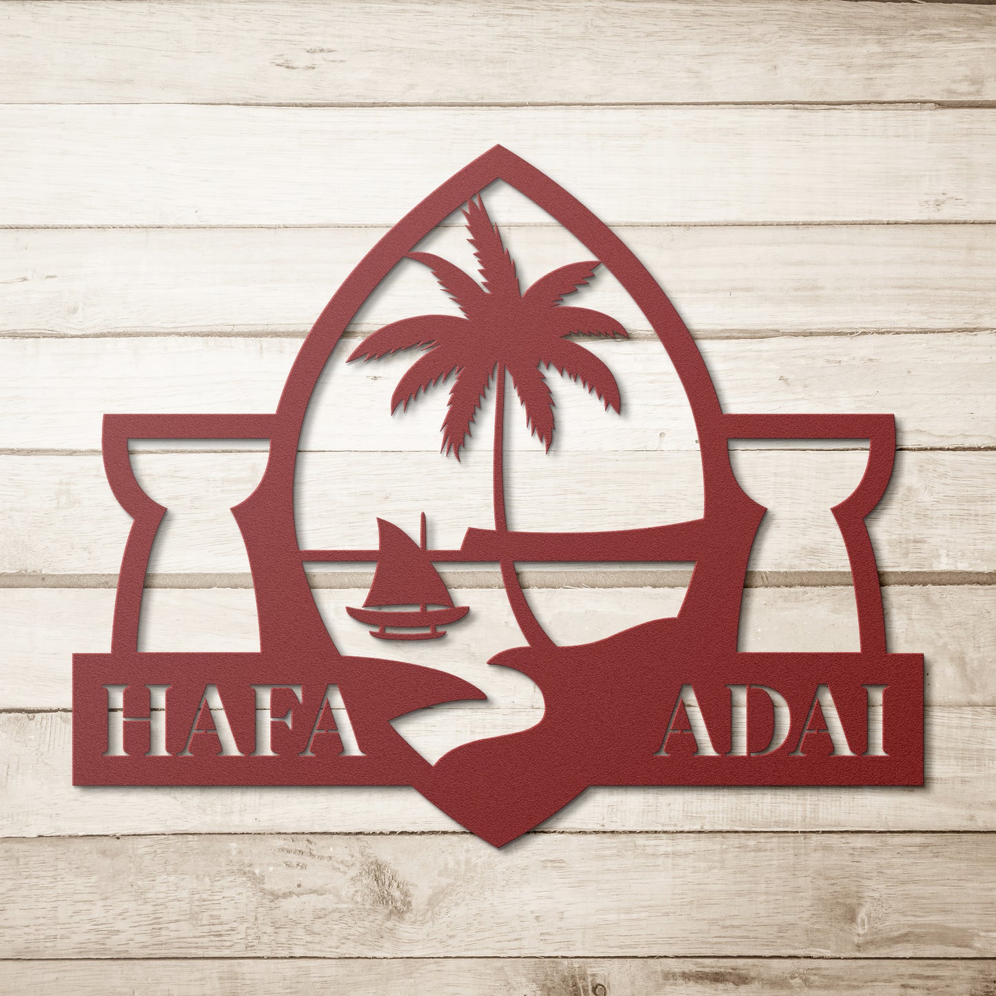 Hafa Adai Guam Seal Latte Stone Metal Wall Decor Sign